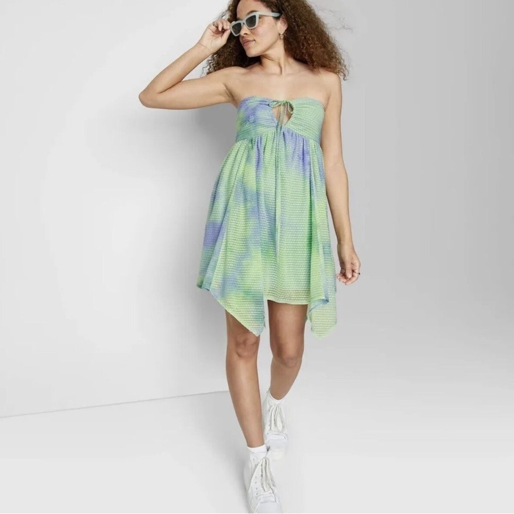 NWT - Wild Fable Women's Babydoll Dress Blue Flare Colorful tie dye